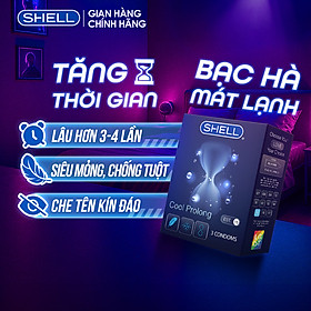 Bao cao su Shell Cool Prolong kéo dài thời gian, bạc hà mát lạnh - Hộp 3 cái | SHELL CHÍNH HÃNG