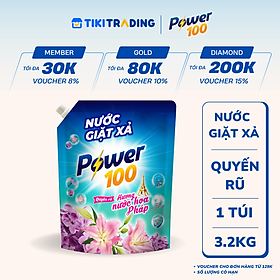 Túi Nước Giặt Xả POWER100 Hương Nước Hoa Pháp 3.2KG