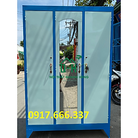 TỦ SẮT ĐỰNG QUẦN ÁO NGANG 1M2, CAO 1M8 - 3 CÁNH SƠN DẦU NHIỀU MÀU