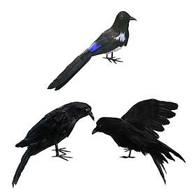 3pcs Simulation Birds Feathered Realistic Raven Garden Fake Birds Black