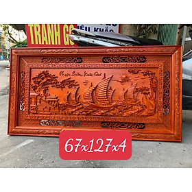 Tranh treo tường trạm khắc thuận buồm xuôi gió bằng gỗ hương đỏ kt 67×127×4cm