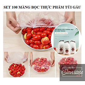 Mua Set 100 màng bọc thực phẩm túi gấu Màng bọc thực phẩm PE có chun bọc đồ ăn co giãn tái sử dụng nhiều lần. SD2-MangBocTP