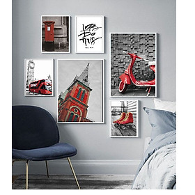 Tranh treo tường trang trí phòng khách, phòng ngủ,thành phố cổ ,tông đỏ cổ kính , Tặng kèm khung và đinh ba chân treo tranh chuyên dụng PVP-TP220