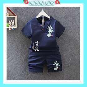 Bộ cộc cho bé trai BINBON KIDS, quần áo bé trai chất đũi cực mát in hình cây sen cho bé từ 6-27kg