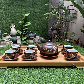 Mua Bộ ấm trà men nâu vẽ mai tách lót