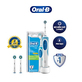 COMBO Bàn chải đánh răng điện Oral-B Vitality CrossAction Blue D12.513 và 2 Đầu bàn chải Oral-B CrossAction - Hàng chính hãng 