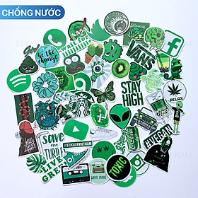 Sticker Màu Xanh Lá Green - Chất Liệu PVC Chất Lượng Cao Chống Nước - Kích Thước 4-8cm