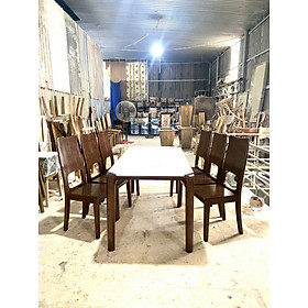 Mua Bàn ghế ăn gỗ sồi cao cấp (bàn 160cm mặt bàn màu trắng+6 ghế tựa lưng cao)