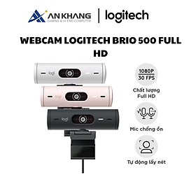 Webcam Logitech Full HD Brio 500 - Tự động điều chỉnh ánh sáng, Tự động lấy khung hình,Show mode, Mic kép giảm ồn, nắp che bảo mật, Hoạt động với Microsoft Teams, Google Meet, Zoom - Hàng chính hãng