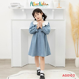 Váy bé gái ALBER KIDS tay dài xanh phối cổ trắng xinh đẹp cho trẻ em 2,3,4