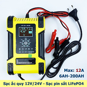 Sạc bình ắc quy 12V 24V 6Ah - 200Ah 12A sạc pin sắt LiFePO4 tự ngắt khi đầy khử sunfat khôi phục ắc quy