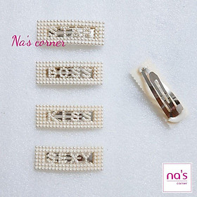 Kẹp tóc mái nhựa giả ngọc trai chữ Star Boss Kiss Sexy