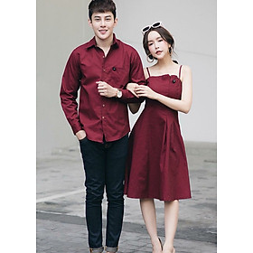 Bộ áo váy cặp đôi chụp cưới, đồ đôi nam nữ màu đỏ đô AV165