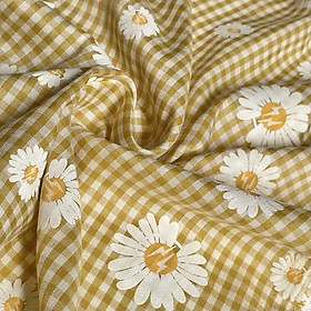 Vải Thô Cotton Pha Vàng Nhỏ Hoa Cúc Sơn Khổ 1m4 - Không Co Giãn - May Đầm, Áo Kiểu, Đồ Bộ, Đồ Trẻ Em