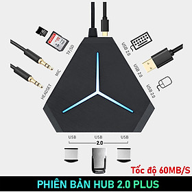 Bộ chia cổng HUB USB mở rộng kết nối đa năng 6 cổng USB tốc độ cao, cổng Audio, đầu đọc thẻ nhớ, đèn LED đẹp rực rỡ