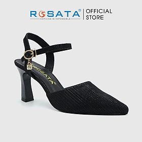 Giày cao gót nữ đế vuông 7 phân mũi nhọn quai hậu khóa cài dây mảnh ROSATA RO499 ( Bảo Hành 12 Tháng ) - Đen