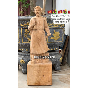 Tượng điêu khắc trần quốc tuấn ,trần hưng đạo vương bằng gỗ ngọc am thơm phức kt cao 90×27.5×28cm 