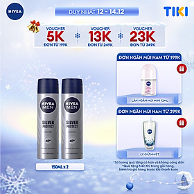 Bộ 2 Xịt Ngăn Mùi NIVEA MEN Silver Protect Phân Tử Bạc Giảm 99.9% Vi Khuẩn Gây Mùi (150 ml) - 82959x2