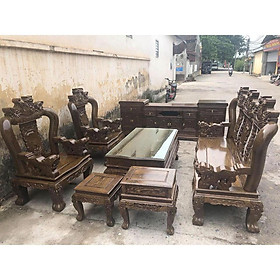 Bộ bàn ghế nghê 3 đầu gỗ mun đuôi công