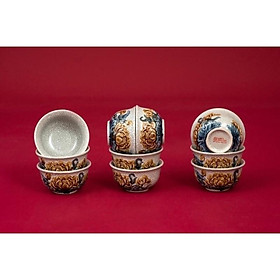 Mua Bát cơm cúng ban thờ  men rạn cổ  họa tiết đắp nổi sen- rồng. Gốm sứ Bát Tràng.