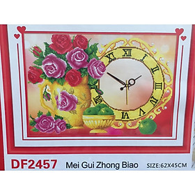 Tranh đính đá Đồng hồ Bình Hoa (62*45cm) chưa đính