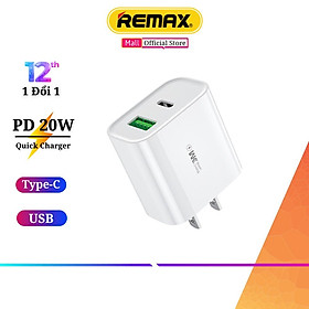 Mua Củ sạc nhanh 20W Remax WP-U53 2 cổng sạc usb  type-c cho ip  android Hàng Chính Hãng Remax