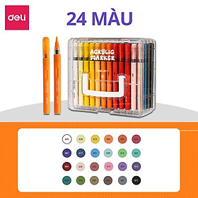 Bút Màu Acrylic Marker Roller Đầu Lông Mềm Deli-24/36/48/60 Màu Vẽ Trên Mọi Chất Liệu Bullet Journal