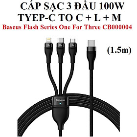 Cáp sạc 3 đầu 100W C to C + iP + Micro Baseus Flash Series One for Three CB000004 (1.5m) _ Hàng chính hãng