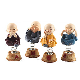 Bộ tượng 4 vị hòa thượng Tứ Không có đế lò xo, để táp lô xe hơi, xe ôtô, bàn làm việc