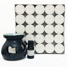 Mua Combo Đế Đốt Tinh Dầu Hình Tim Tròn Kèm 10ml Tinh Dầu Và 50V Nến Đốt 4 - 5 Giờ/ Viên