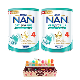Bộ 2 lon Sữa bột Nestlé NAN OPTIPRO PLUS 4 800g/lon với 5HMO Giúp tiêu hóa tốt + Tăng cường đề kháng + Tặng ​Bộ Làm kem toán học - Bé 2-6 tuổi