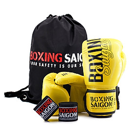 Combo Găng Tay Boxing Saigon + Băng Tay 4m5 (tặng túi rút) - Vàng