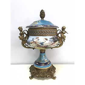 Bình TRANG TRÍ cổ gam màu xanh họa tiết Châu Âu mang phong cách tân cổ điển sang trọng BC-J-009