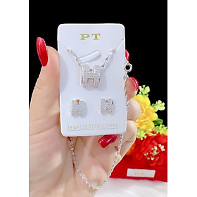 Combo dây chuyền bông tai chữ H mạ bạch kim cao cấp P101