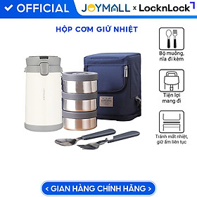 Bộ Hộp Cơm Giữ Nhiệt Lock&Lock Easy Carry 2L màu trắng LHC8039WHT Có Túi (1 Hộp 720ml, 2 Hộp 420ml Kèm 1 Bộ Muỗng Và Nĩa), Hàng chính hãng - JoyMall