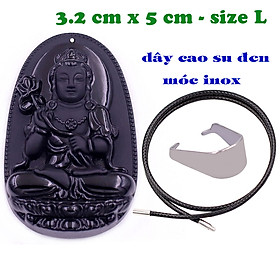 Mặt Phật Đại thế chí thạch anh đen 5 cm kèm vòng cổ dây cao su đen - mặt dây chuyền size lớn - size L, Mặt Phật bản mệnh