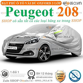 Bạt che phủ xe ô tô Peugeot 208 3 lớp cao cấp