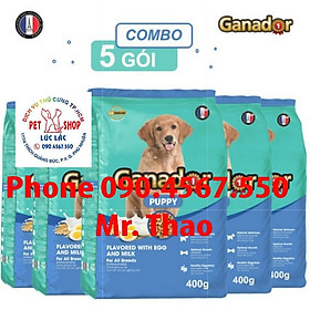 Combo 05 Gói x 400 gram Thức ăn cho chó con Ganador vị Trứng và Sữa