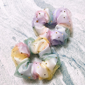 SET 2 SCRUNCHIES GALAXY SAO LẤP LÁNH 2 LỚP, CỘT TÓC VẢI ĐEO TAY XINH