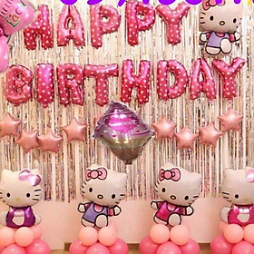 Set sinh nhật mèo kitty kèm 3 rèm kim tuyến