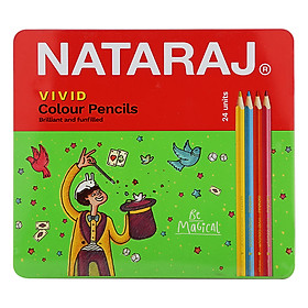 Bút Chì Màu Dài Nataraj 404253 - 24 Màu Vivid - Hộp Sắt