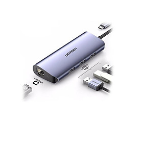 Mua Ugreen 60719 hub USB 3.0 ra 3*USB 3.0 + 10/100/1000 gigabit lan màu xám chất liệu nhôm cổng nguồn micro Ugreen CM252 - Hàng Chính Hãng