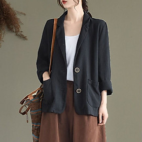 Áo khoác blazer Linen trẻ trung 2 túi dán ArcticHunter, thời trang thương hiệu chính hãng - Đen - M