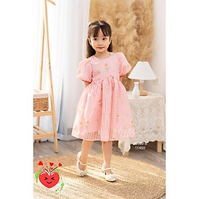 Đầm babydoll hoa cho bé gái tay phồng phong cách Hàn Quốc từ 12-35kg chất vải tơ mềm mát