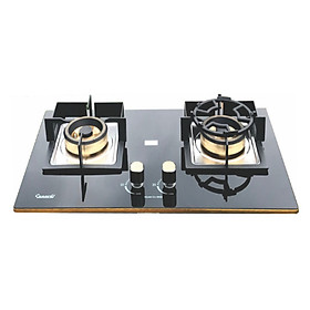 Bếp Gas âm CANAVAL CA-6858 02 lò Công nghệ in gương bo viền vàng 4 cạnh Màu đen - Hàng chính hãng