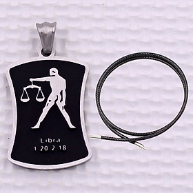 Mặt dây chuyền cung Thiên Bình- Libra inox trắng kèm vòng cổ dây cao su đen + móc inox trắng, Cung hoàng đạo