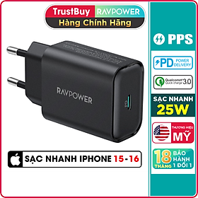 Mua Adapter Củ Sạc Nhanh Đến 25W Type C PPS PD 3.0 QC 3.0 RAVPower RP-PC156 Dành Cho Điện Thoại Samsung  iPhone  iPad - Hàng Chính Hãng