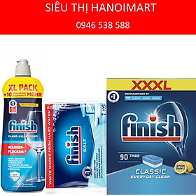 Combo viên rửa bát finish 90 viên + nước làm bóng finish 750ml + muối rửa chén finish 1,5kg