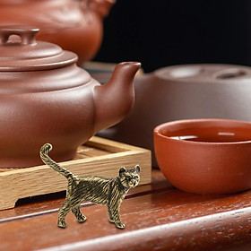 Cat Copper Sculpture Kitten Collectible Tabletop Ornament Kung Fu Tea Pet Model Souvenir for Desktop Living Room Home