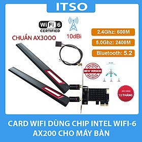 Mua Card WIFI Bluetooth cho PC sử dụng chip Intel WIFI 6 AX200 khe PCI cho tích hợp Bluetooth 5.2  tốc độ 2400M có tản nhiệt